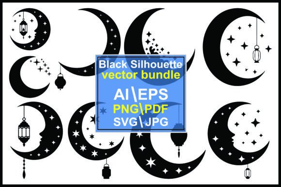 A Design Asset Review: Silhouette Crescent Moons Stars Graphics