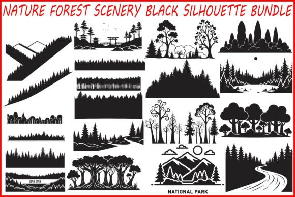A Minimal Forest Landscape Clipart Set for Graphic Illustrations