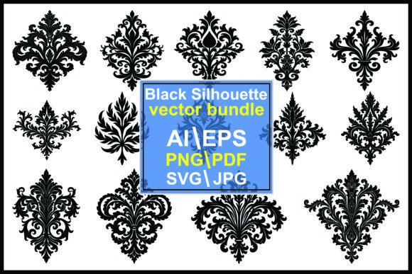 Black Damask Ornamental Graphics & Illustrations