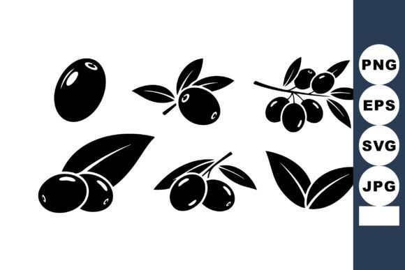 Black Olive Vector Set with Leaves and B