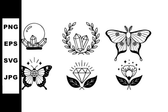 Crystal and Butterfly Vector Illustrations Graphics