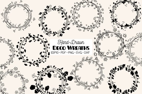 Deco Wreaths Theme Round Frame Graphics & Illustrations