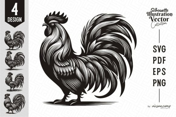 Elegant Rooster Silhouette Vector: Illustrations & Graphics for Local Branding
