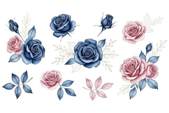 Evaluating the Blue Pink Rose Watercolor Graphics for Client Brands