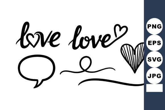 Hand-drawn Love Text with Hearts & Dec: Graphics + Illustrations