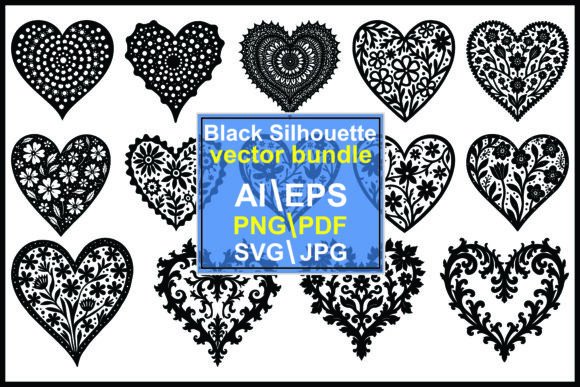 Heart Border Silhouette Vector Bundle: Graphics & Illustrations