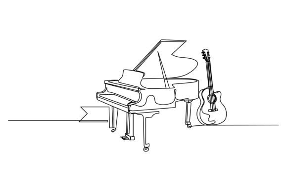 One Continuous Line Design for Piano & Guitar Graphics
