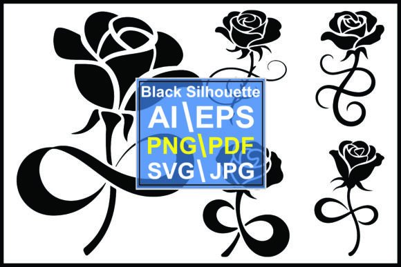 Rose Silhouettes with Infinity Symbols: Elegant Graphics & Illustrations