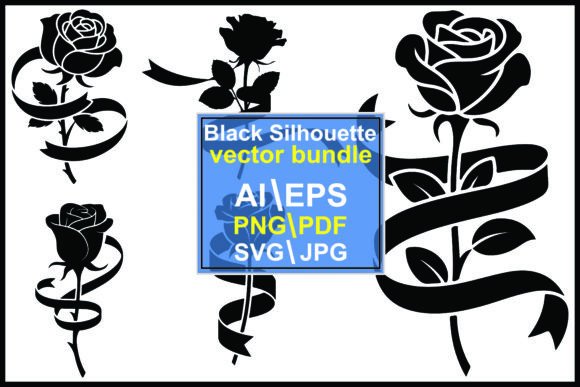 Rose Silhouettes with Swirling Ribbons: Elegant Brand Graphics