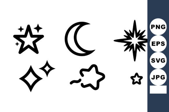 Simple Black Outline Stars & Crescent Graphics