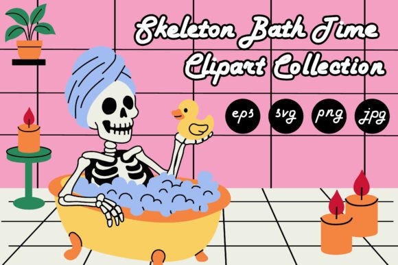 Skeleton Bath Time Clipart Collection: Graphics & Illustrations