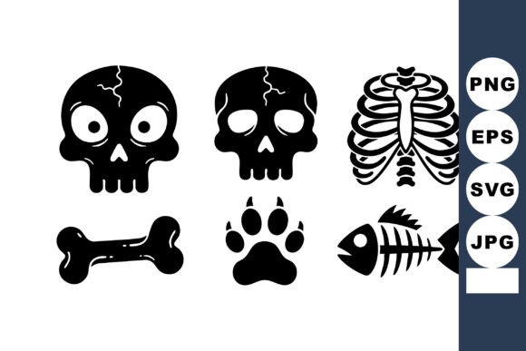 Skull Bone Paw Print Fish Skeleton Vector Graphics