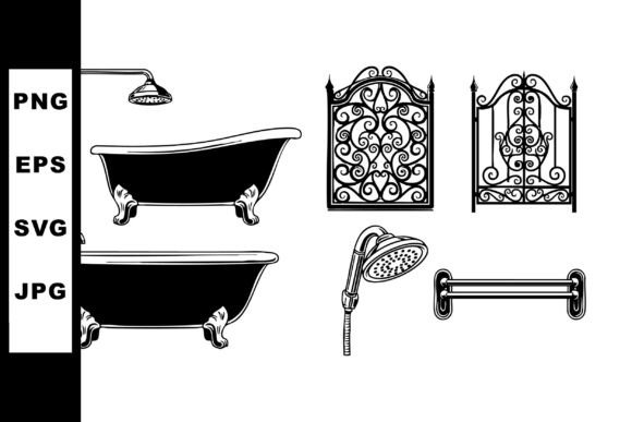 Vintage Bathroom Bathtub Showerhead Hand Graphics