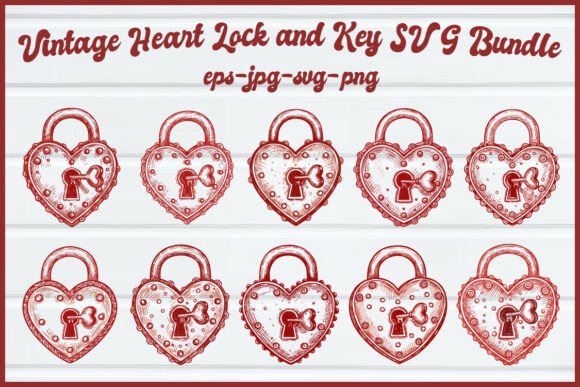 Vintage Heart Lock and Key SVG Bundle for Marketing Graphics