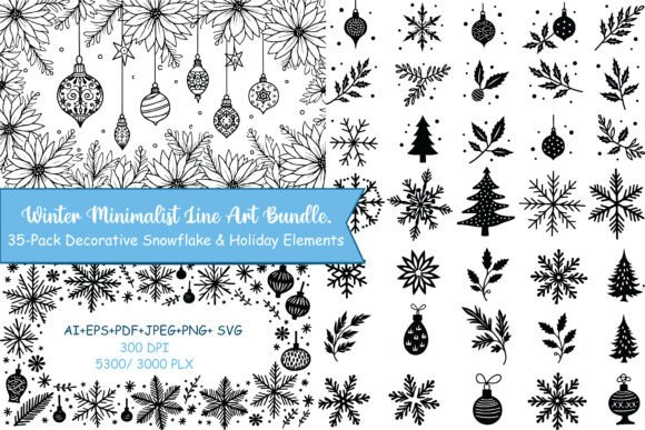 Winter Minimalist Line Art Set: Graphics & Illustrations